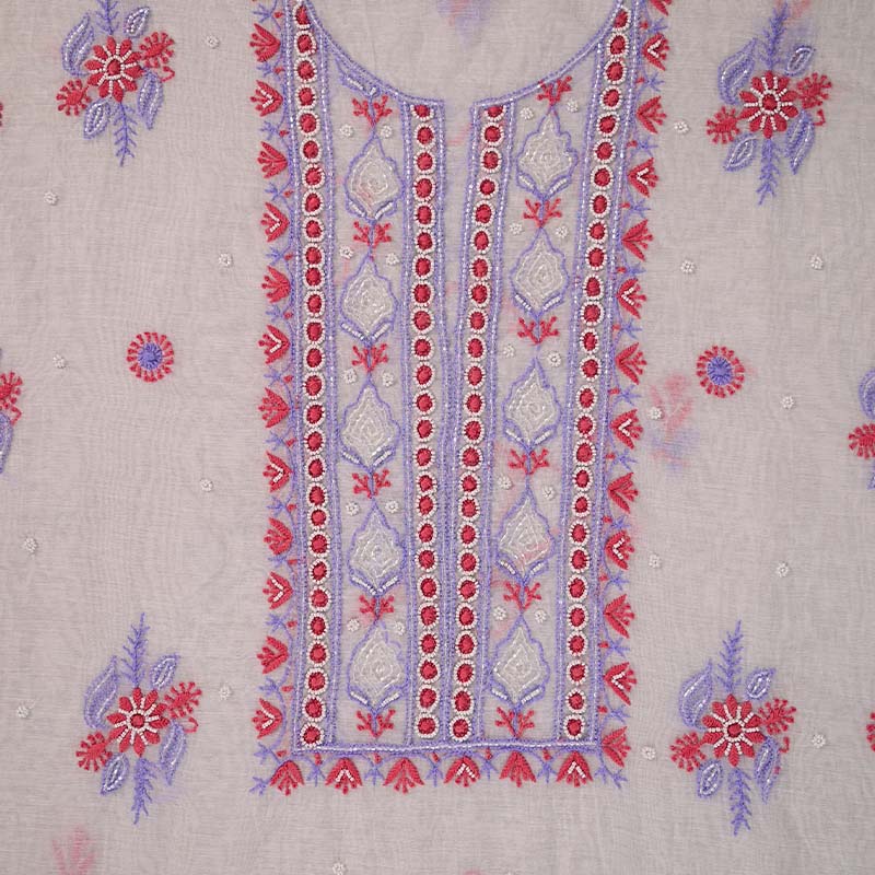 White & Brick Red Mal Chanderi Dress