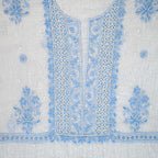 White Pastel Blue Mal Chanderi Dress Material