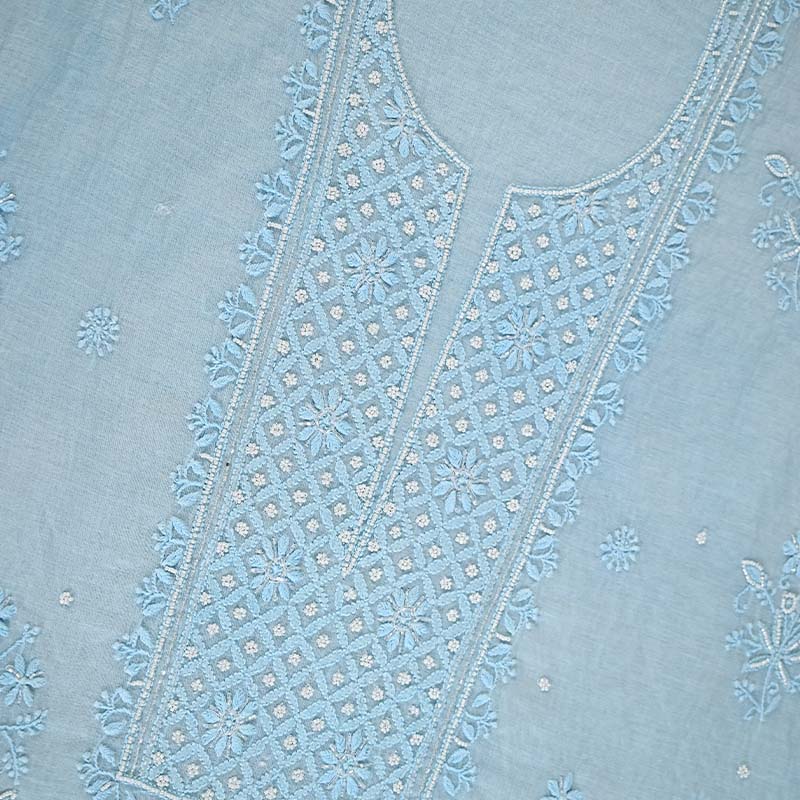 Sky Blue Pearl Mal Chanderi Dress Material