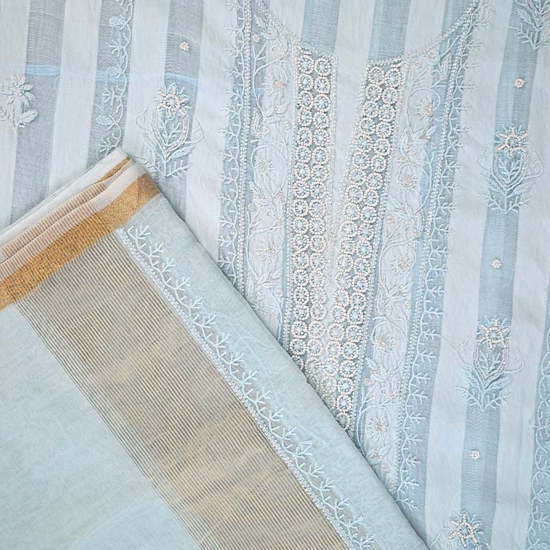 Pastel Blue Mal Chanderi Dress Material