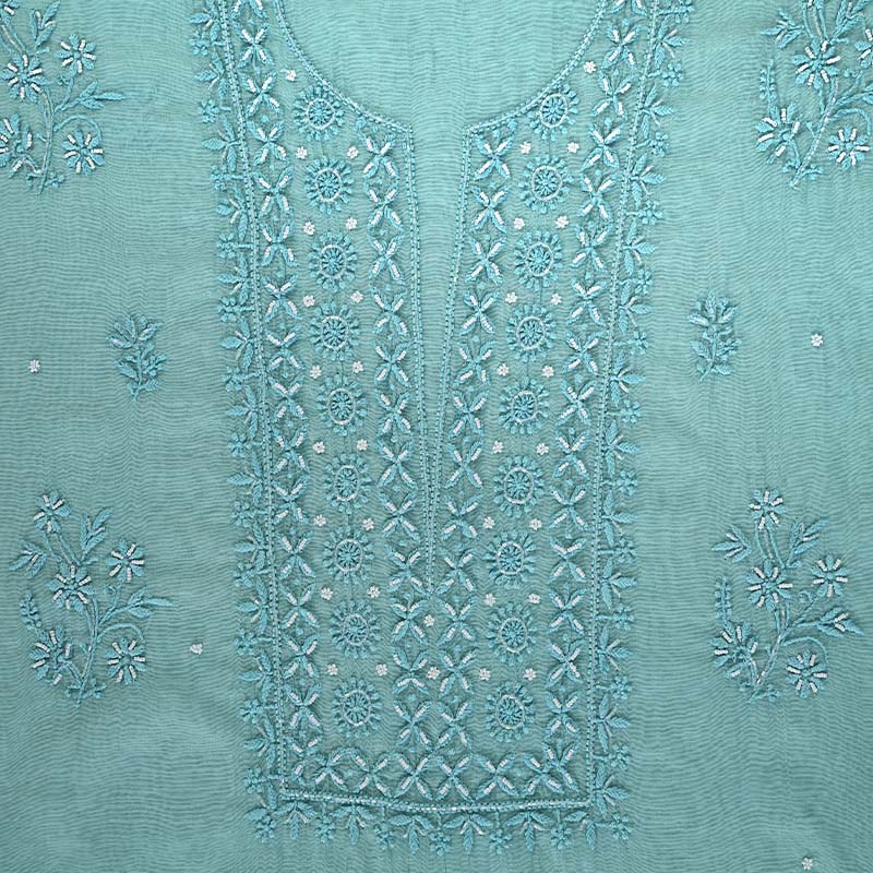 Steel Teal Mal Chanderi Dress Material