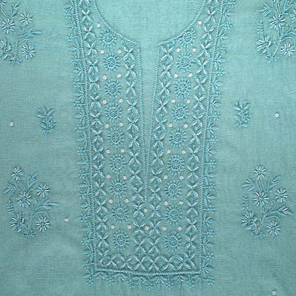 Steel Teal Mal Chanderi Dress Material