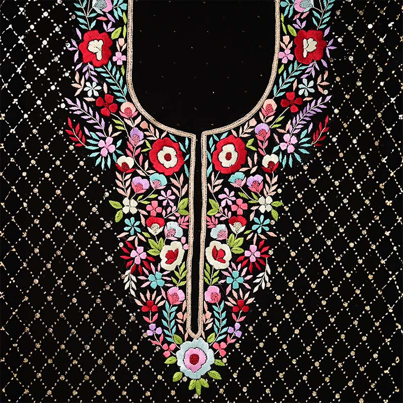 Rich Black Mukaish Viscose Parsi Work