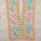 White with Yellow Pure Organza Parsi Work