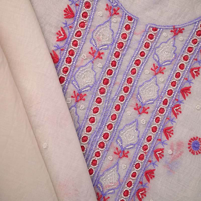 White & Brick Red Mal Chanderi Dress