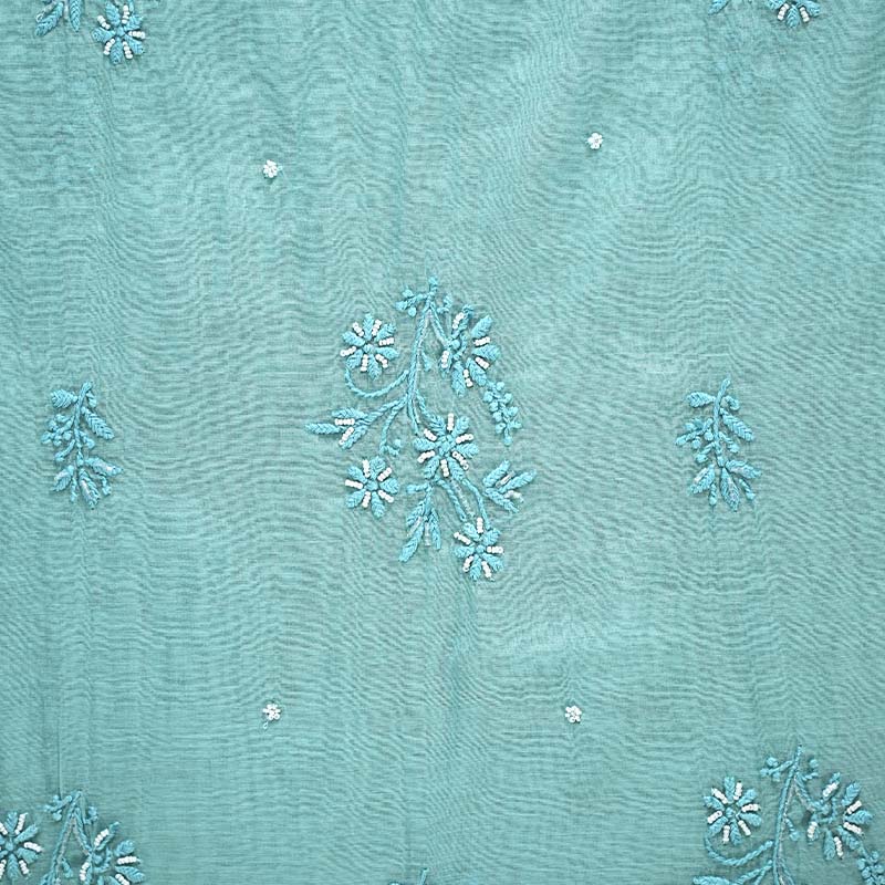 Steel Teal Mal Chanderi Dress Material
