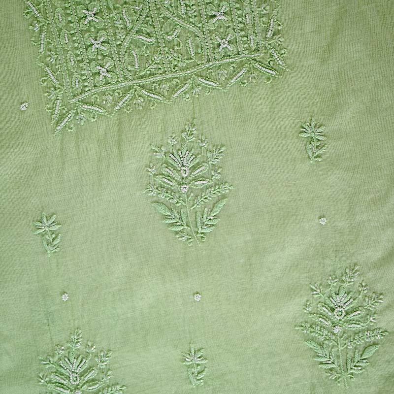 Light Moss Green Mal Chanderi Dress Material
