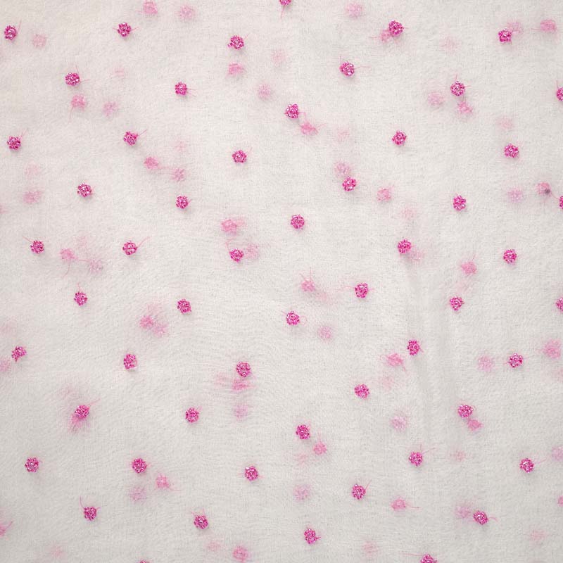 Albaster White With Pink Pure Organza Parsi Work