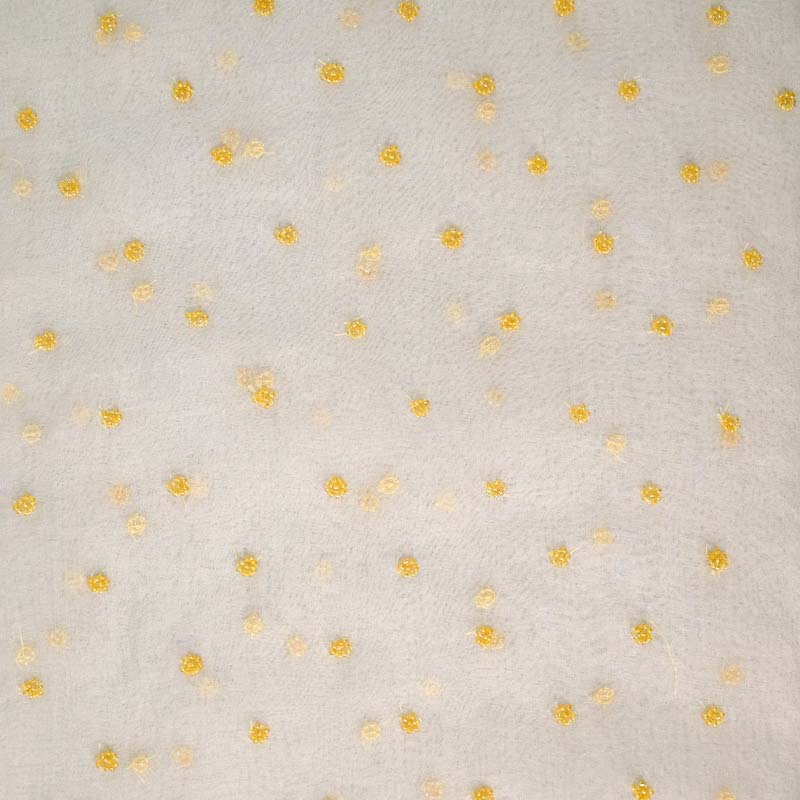 White with Yellow Pure Organza Parsi Work