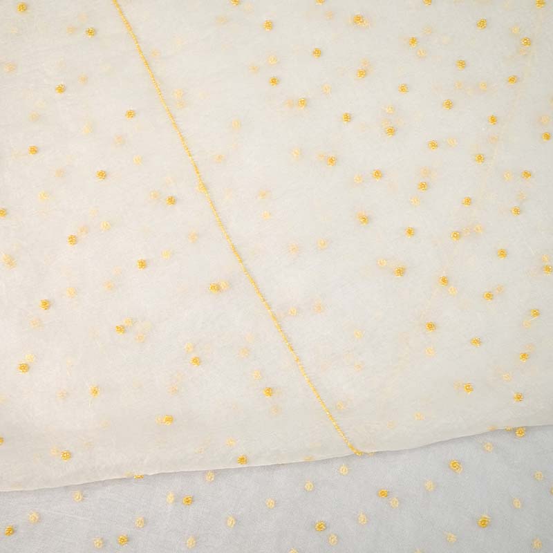 White with Yellow Pure Organza Parsi Work