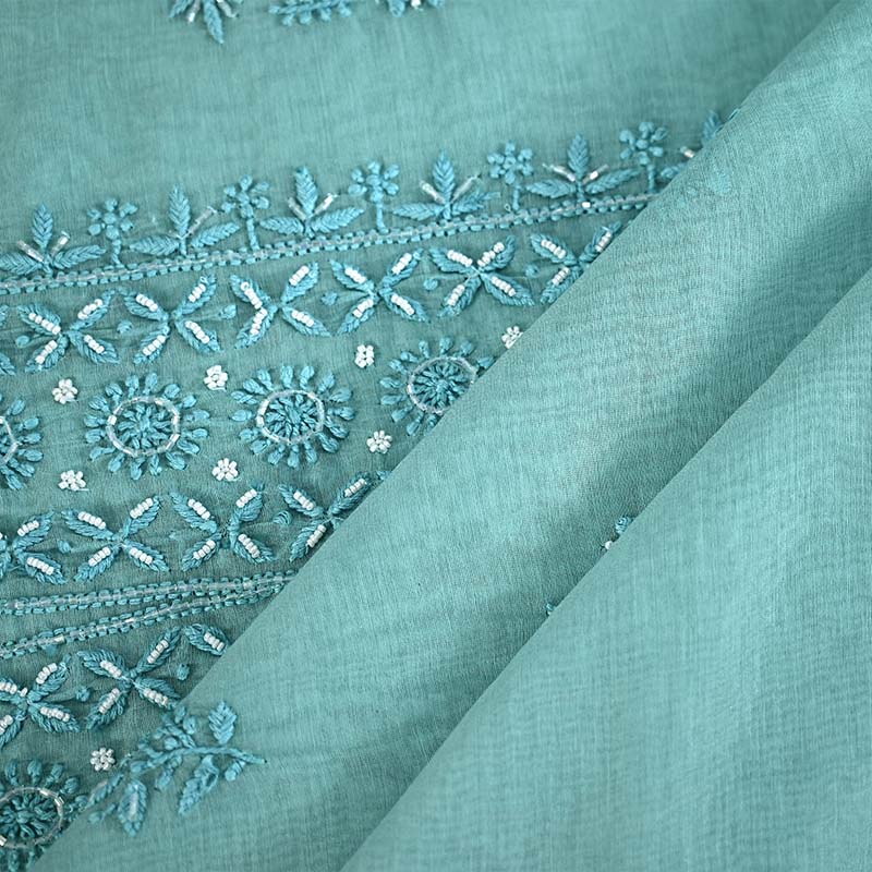 Steel Teal Mal Chanderi Dress Material