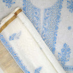 White Pastel Blue Mal Chanderi Dress Material
