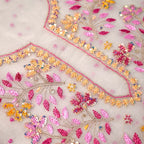 Albaster White With Pink Pure Organza Parsi Work