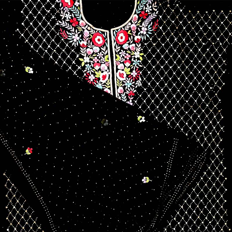 Rich Black Mukaish Viscose Parsi Work