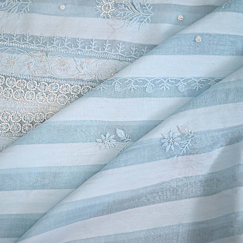 Pastel Blue Mal Chanderi Dress Material