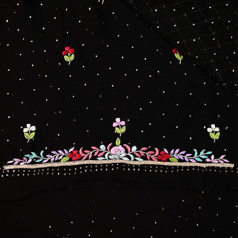 Rich Black Mukaish Viscose Parsi Work