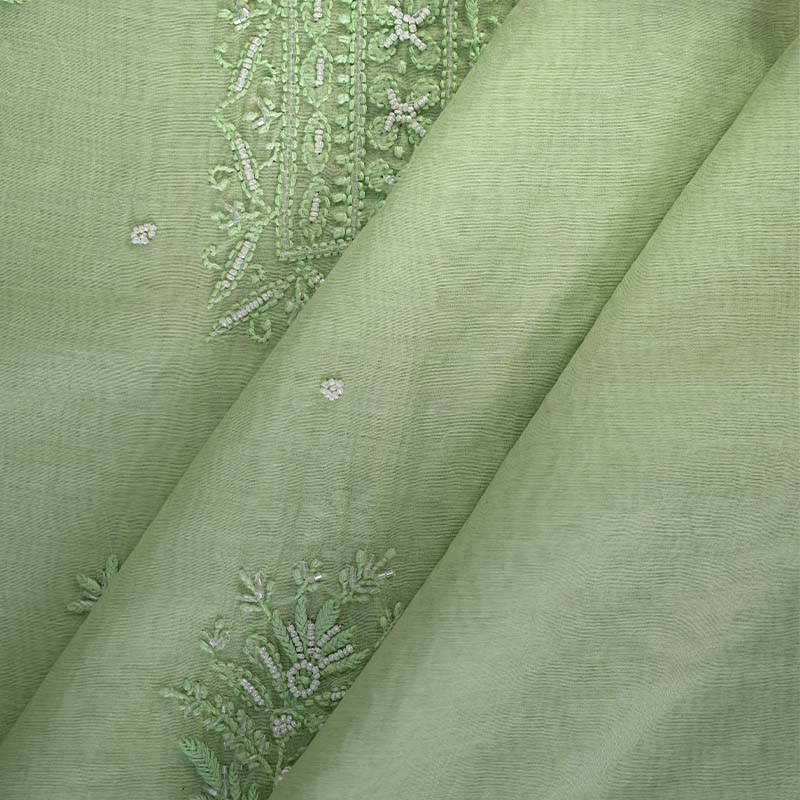 Light Moss Green Mal Chanderi Dress Material