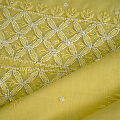 Maize Yellow Mal Chanderi Dupatta Set  | Embroidery | Cutdana Work
