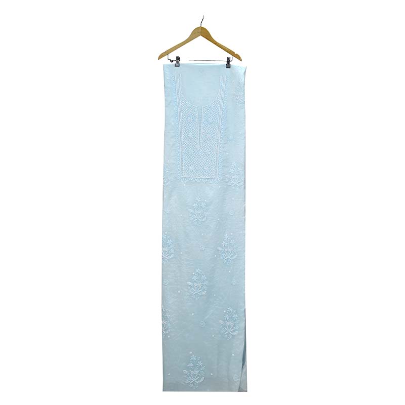 Sky Blue Pearl Mal Chanderi Dress Material