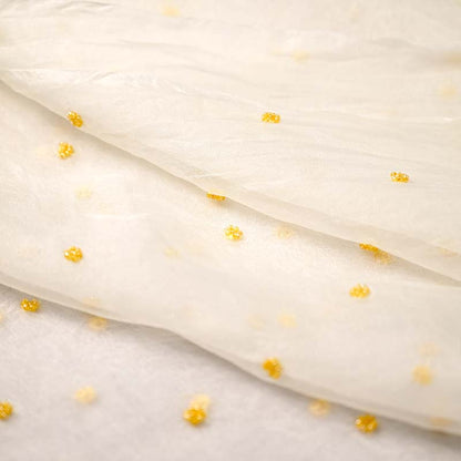 White with Yellow Pure Organza Parsi Work