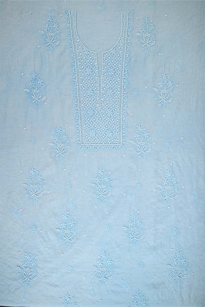 Sky Blue Pearl Mal Chanderi Dress Material