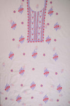 White & Brick Red Mal Chanderi Dress