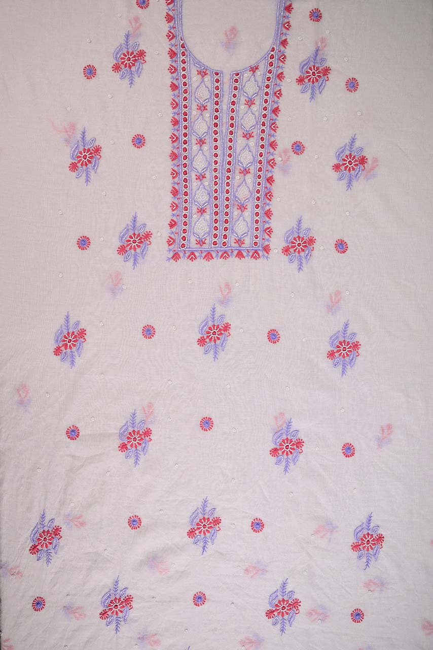 White & Brick Red Mal Chanderi Dress