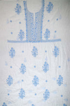 White Pastel Blue Mal Chanderi Dress Material