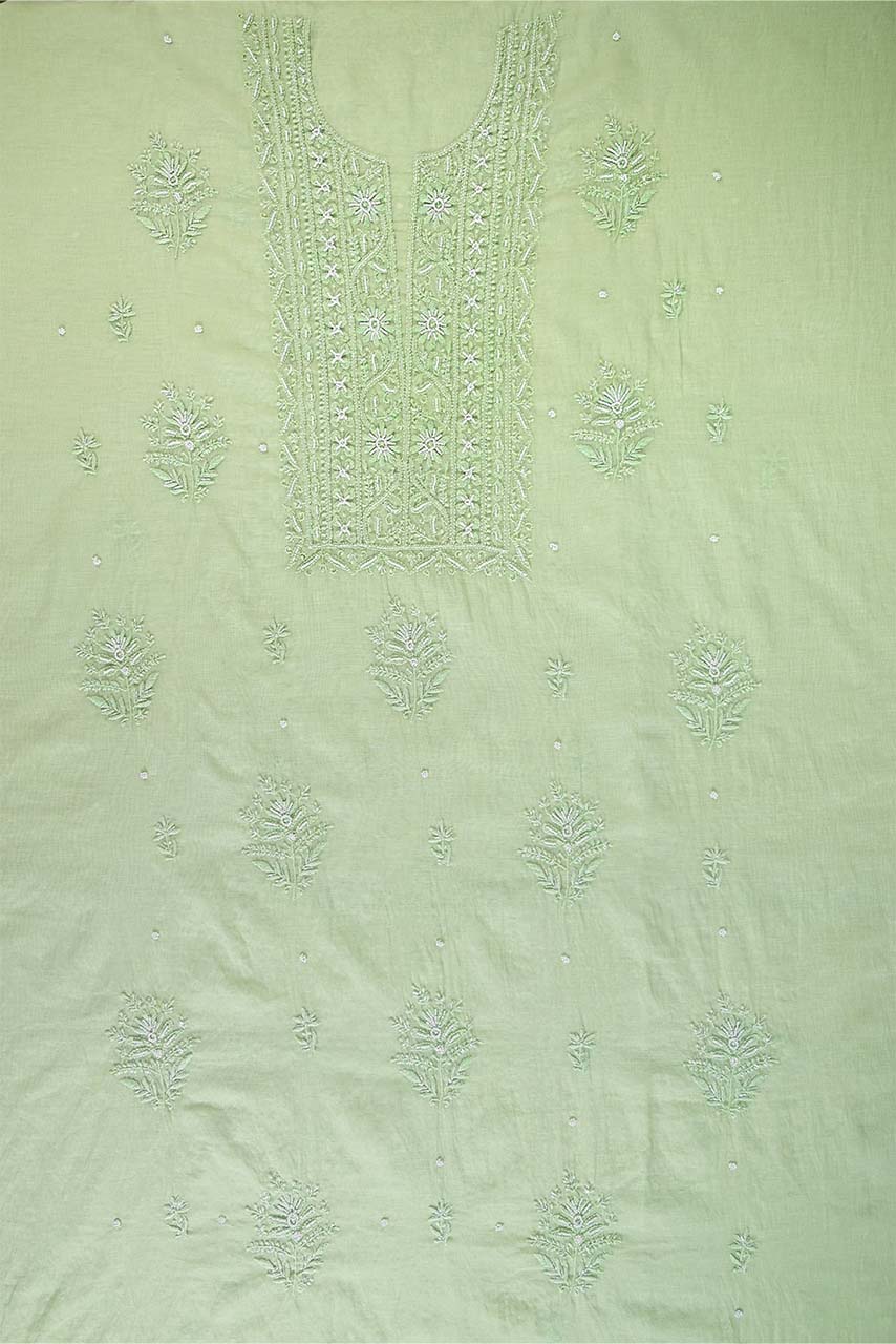 Light Moss Green Mal Chanderi Dress Material