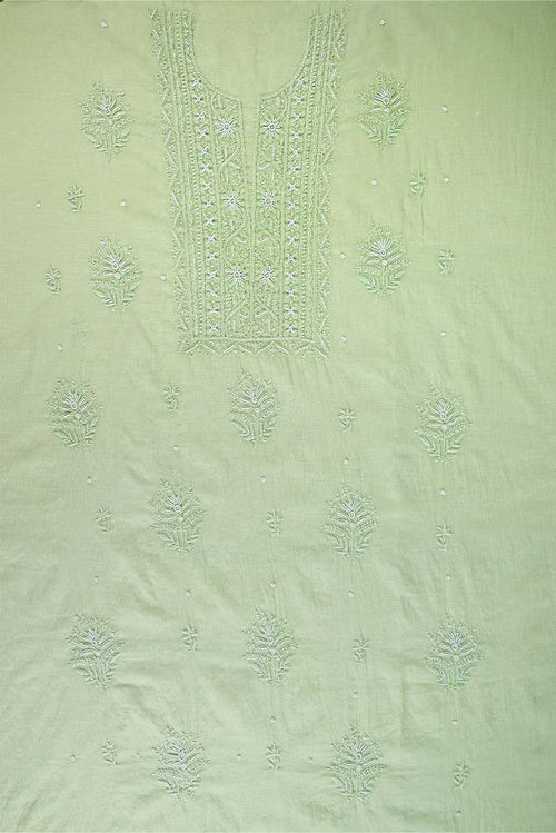 Light Moss Green Mul Chanderi Dress Material