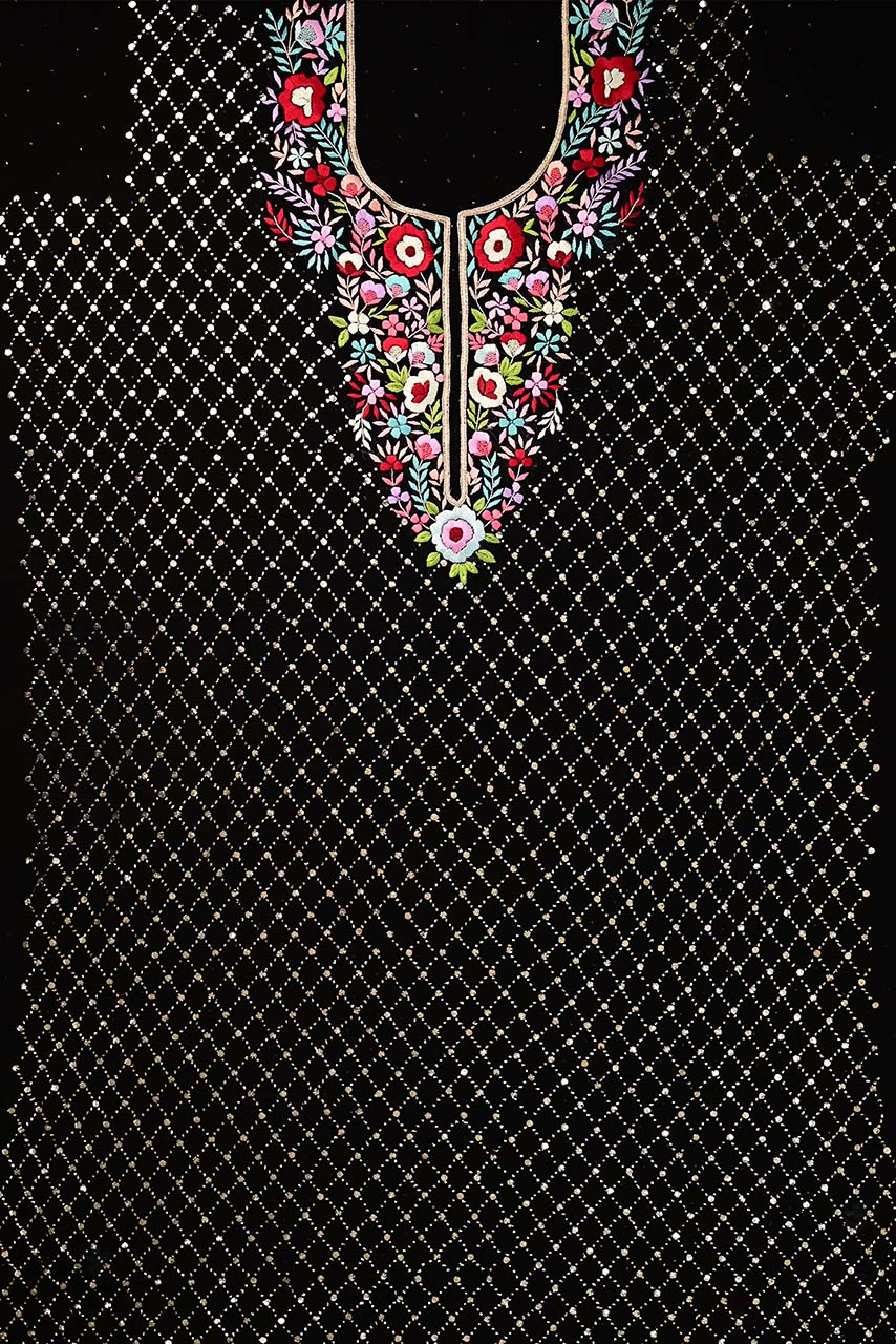 Rich Black Mukaish Viscose Parsi Work