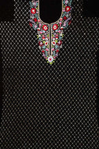 Rich Black Mukaish Viscose Parsi Work