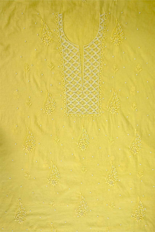 Maize Yellow Mul Chanderi Dupatta Set  | Embroidery | Cutdana Work
