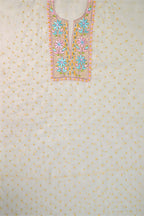 White with Yellow Pure Organza Parsi Work