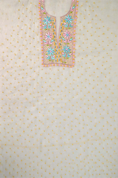 White with Yellow Pure Organza Parsi Work
