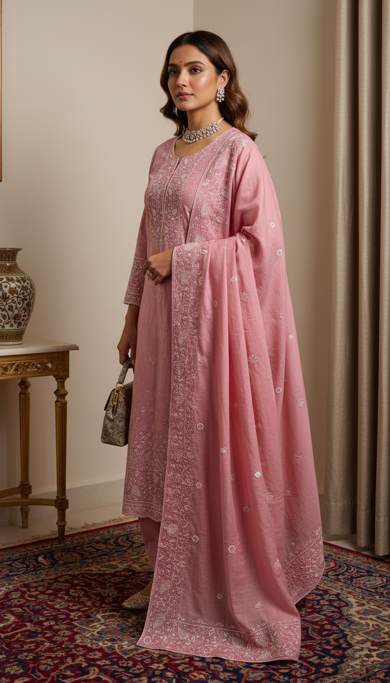 Rosy Brown Mul Chanderi Dress Material