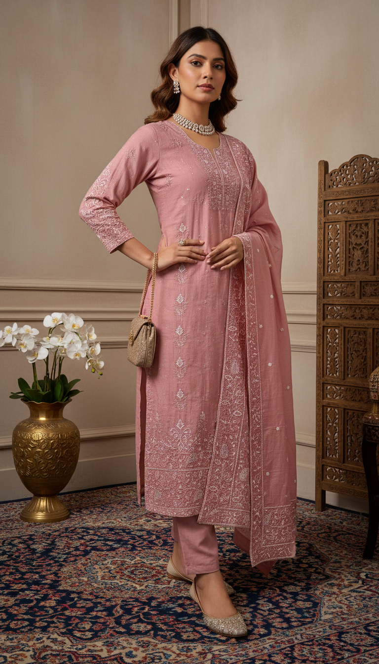 Rosy Brown Mul Chanderi Dress Material