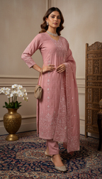 Rosy Brown Mul Chanderi Dress Material