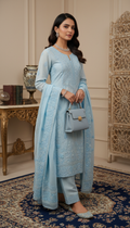 Beau Blue Mul Chanderi Dress Material