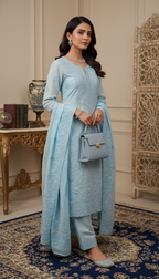 Beau Blue Mul Chanderi Dress Material