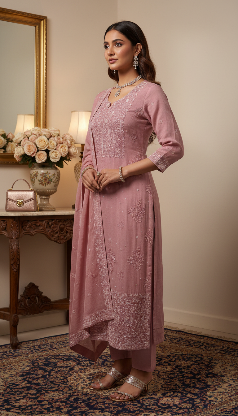 Rosy Brown Mul Chanderi Dress Material
