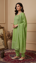 Kota Pearl Work Chikankari Dress Material & Dupatta Set Green