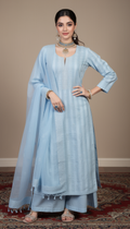 Pastel Blue Mul Chanderi Dress Material