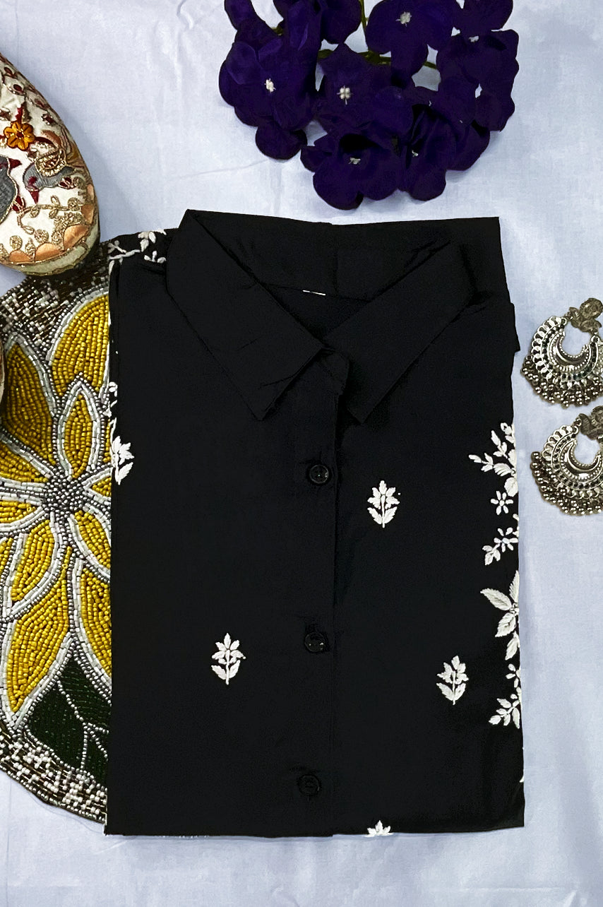 NOOR-E-ISHQ Chikankari Shirt black