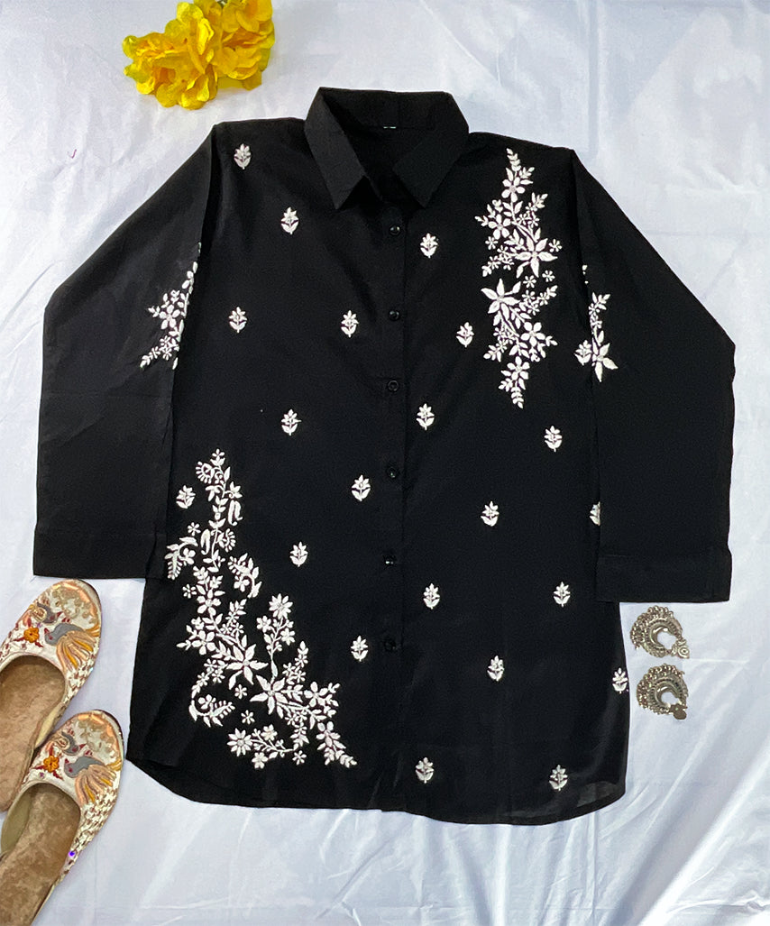 NOOR-E-ISHQ Chikankari Shirt black