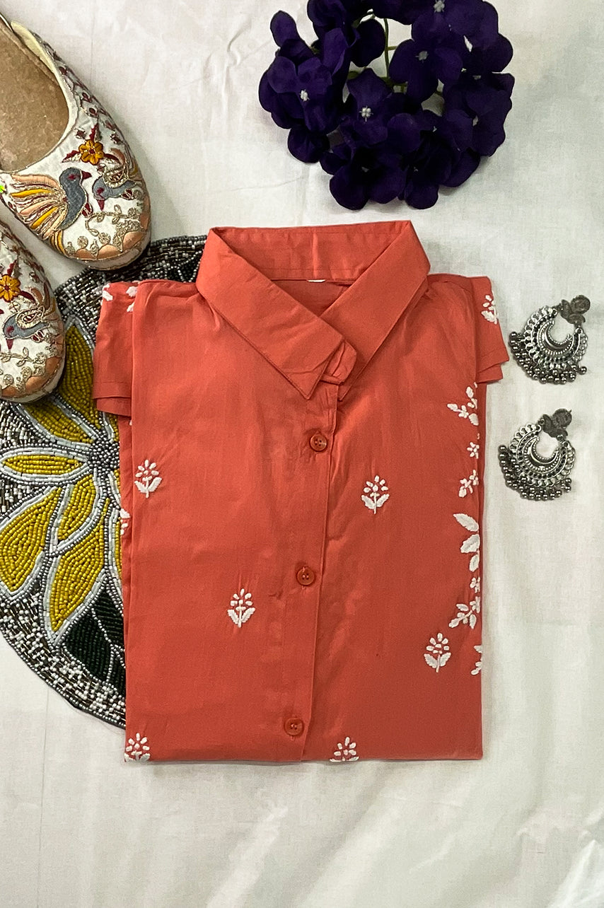 NOOR-E-ISHQ Chikankari Shirt Red