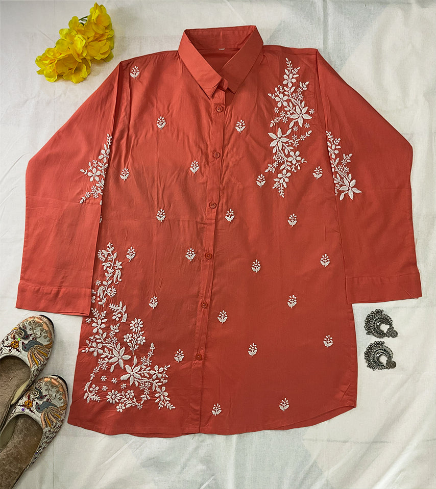 NOOR-E-ISHQ Chikankari Shirt Peach