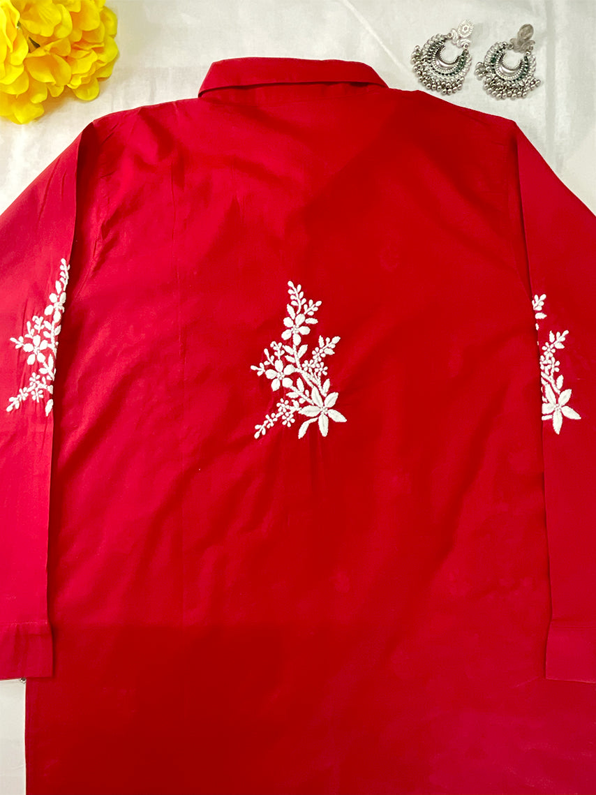NOOR-E-ISHQ Chikankari Shirt Red