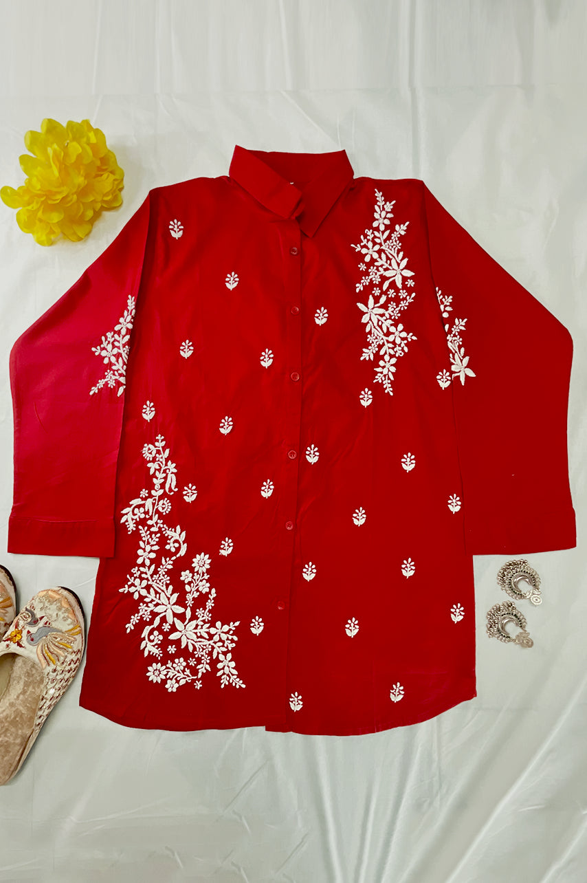 NOOR-E-ISHQ Chikankari Shirt Red