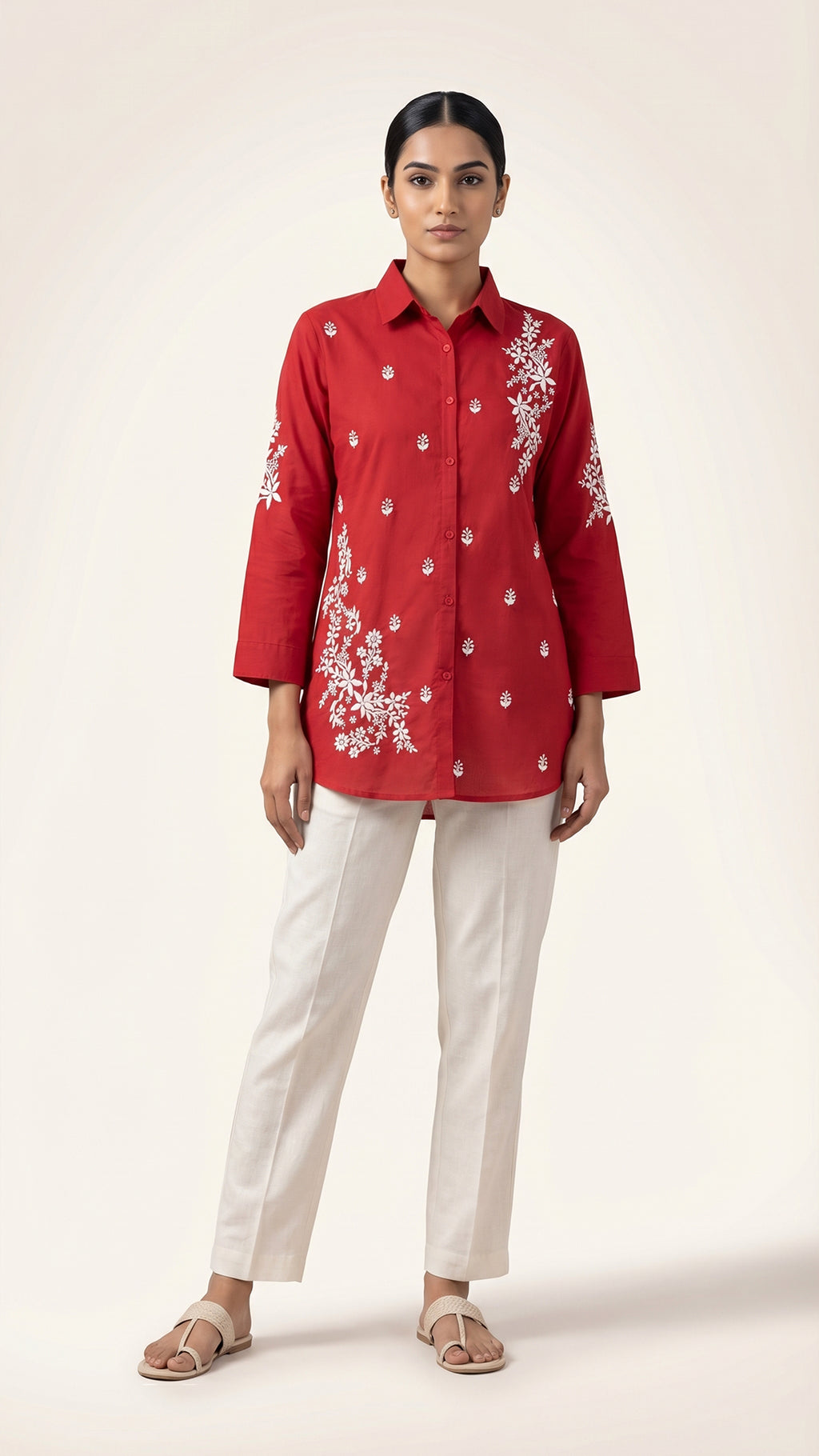 NOOR-E-ISHQ Chikankari Shirt Red